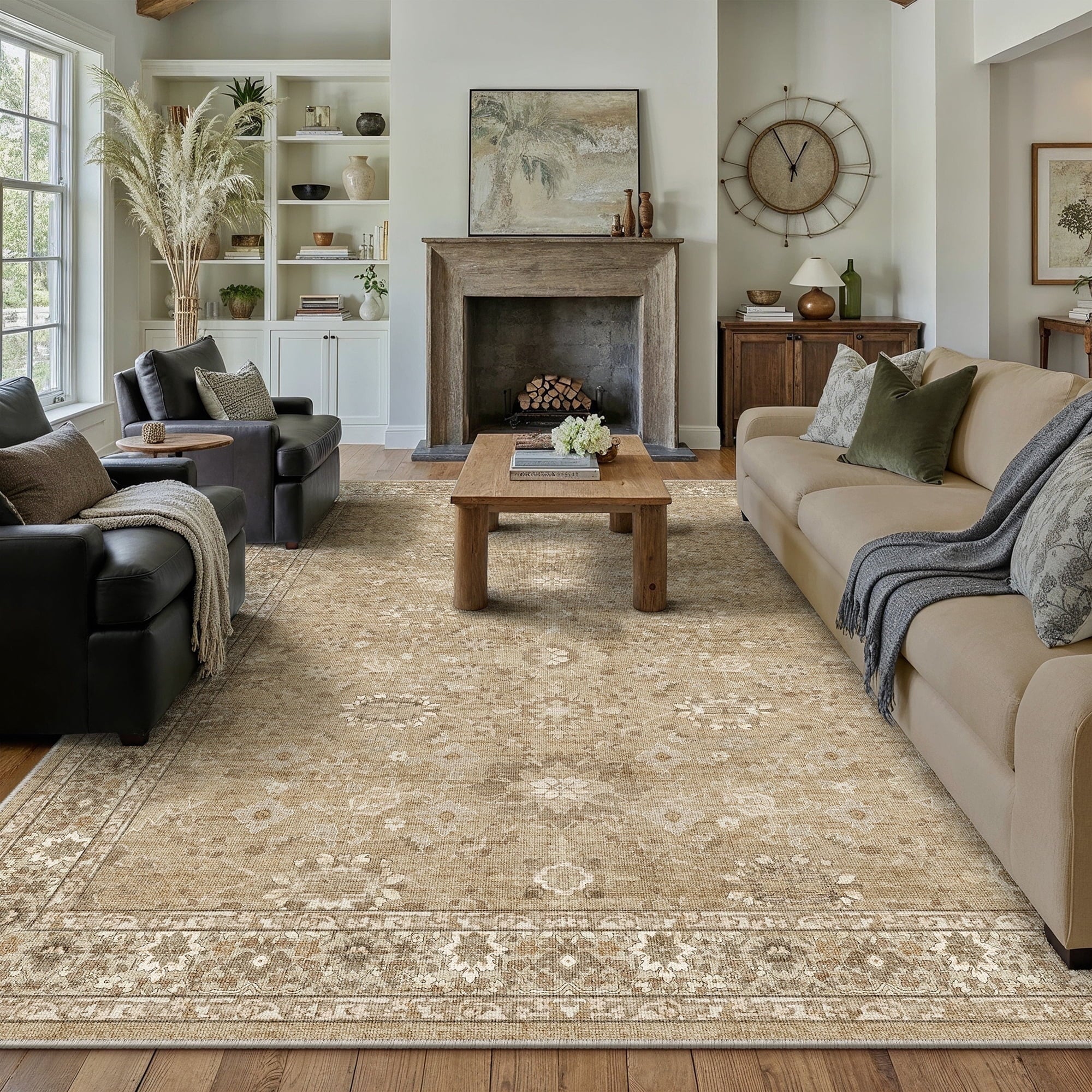 BERTHMEER 5'x7' Area Rugs for Living Room Vintage Beige Rugs for Bedroom Kitchen Non Slip Washable Carpets Oriental Distressed Home Office Dorm Dining Room Traditional Distressed Throw Rugs