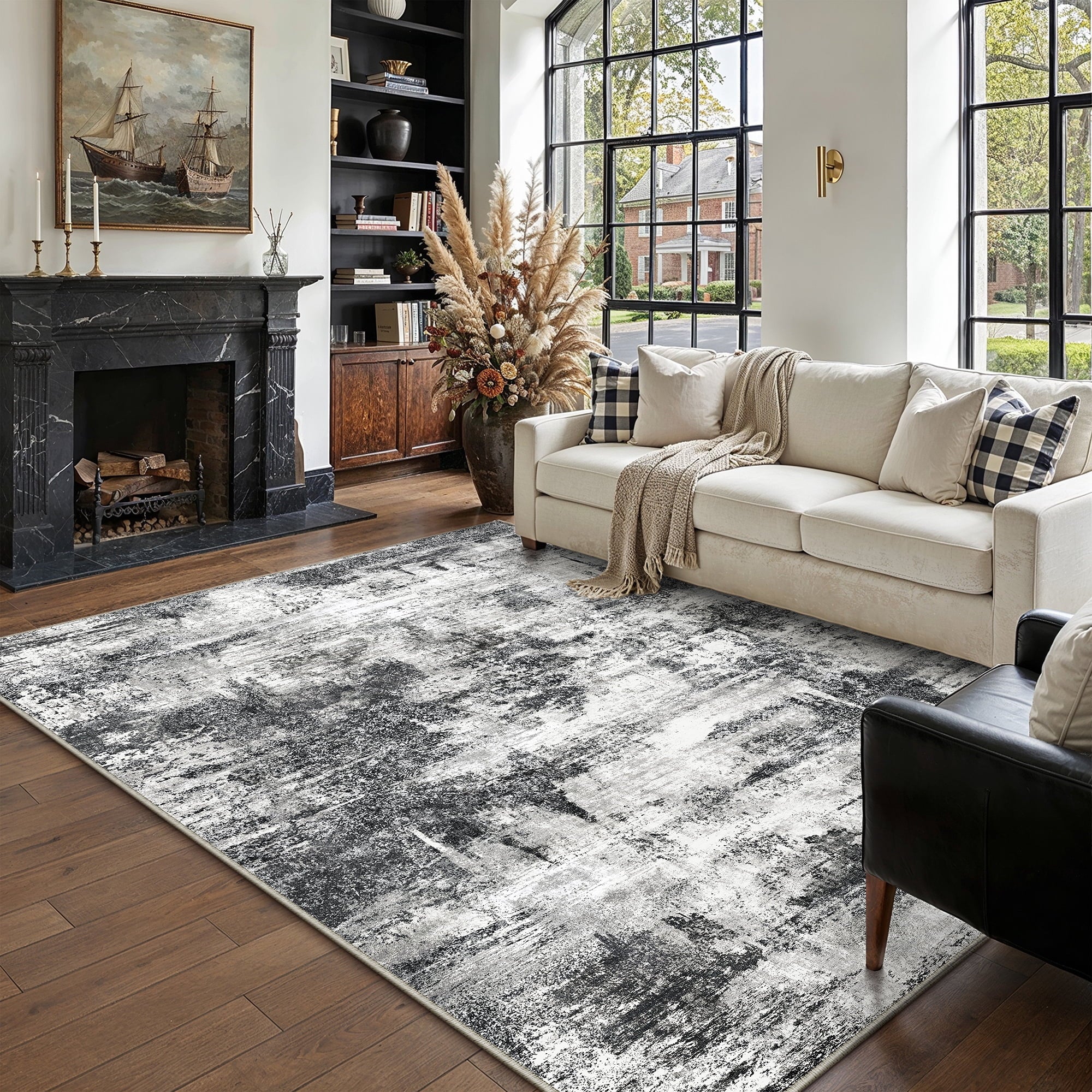 BERTHMEER 8'x10' Large Abstract Area Rugs for Living Room Bedroom Farmhouse Office non-slip Machine Washable, Blue Gray