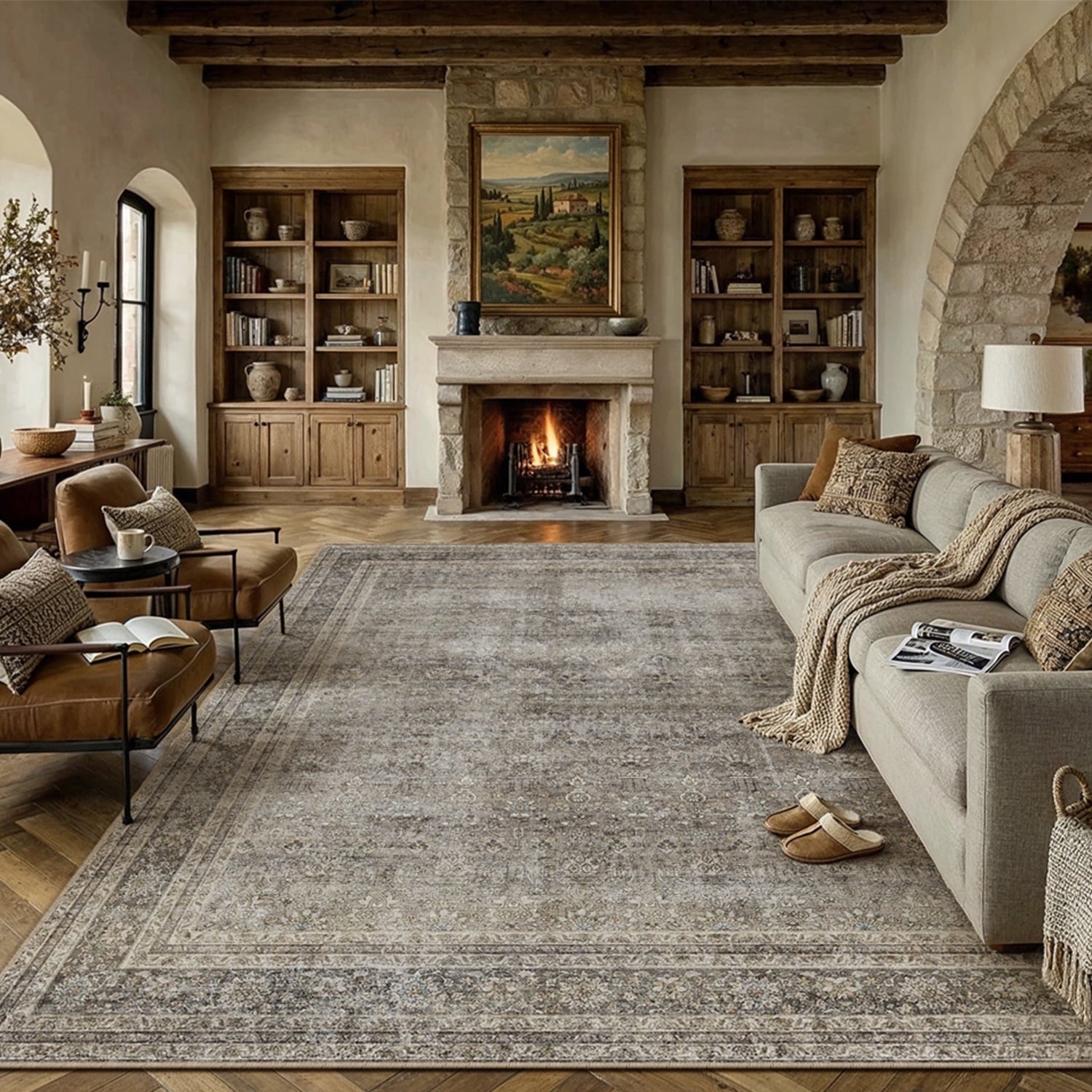 BERTHMEER Vintage Large Area Rugs 8’x10' Clearance for Living Room Bedroom Office Dining Room Farmhouse Brown Oriental Rugs Non Slip Traditional Distressed Rugs