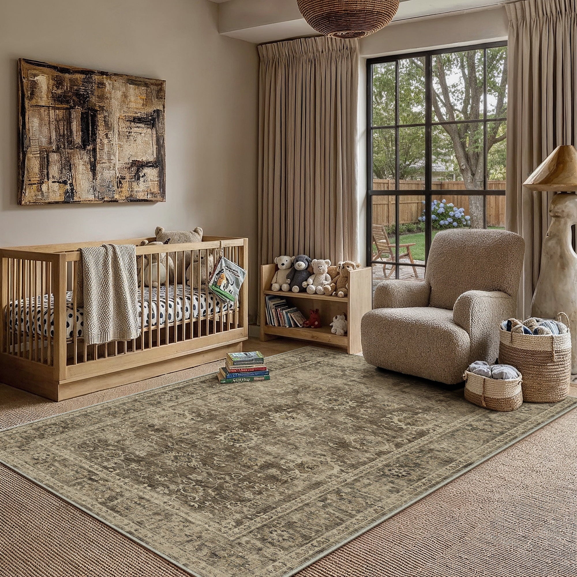 BERTHMEER 5'x7' Area Rugs for Living Room Vintage Beige Rugs for Bedroom Kitchen Non Slip Washable Carpets Oriental Distressed Home Office Dorm Dining Room Traditional Distressed Throw Rugs