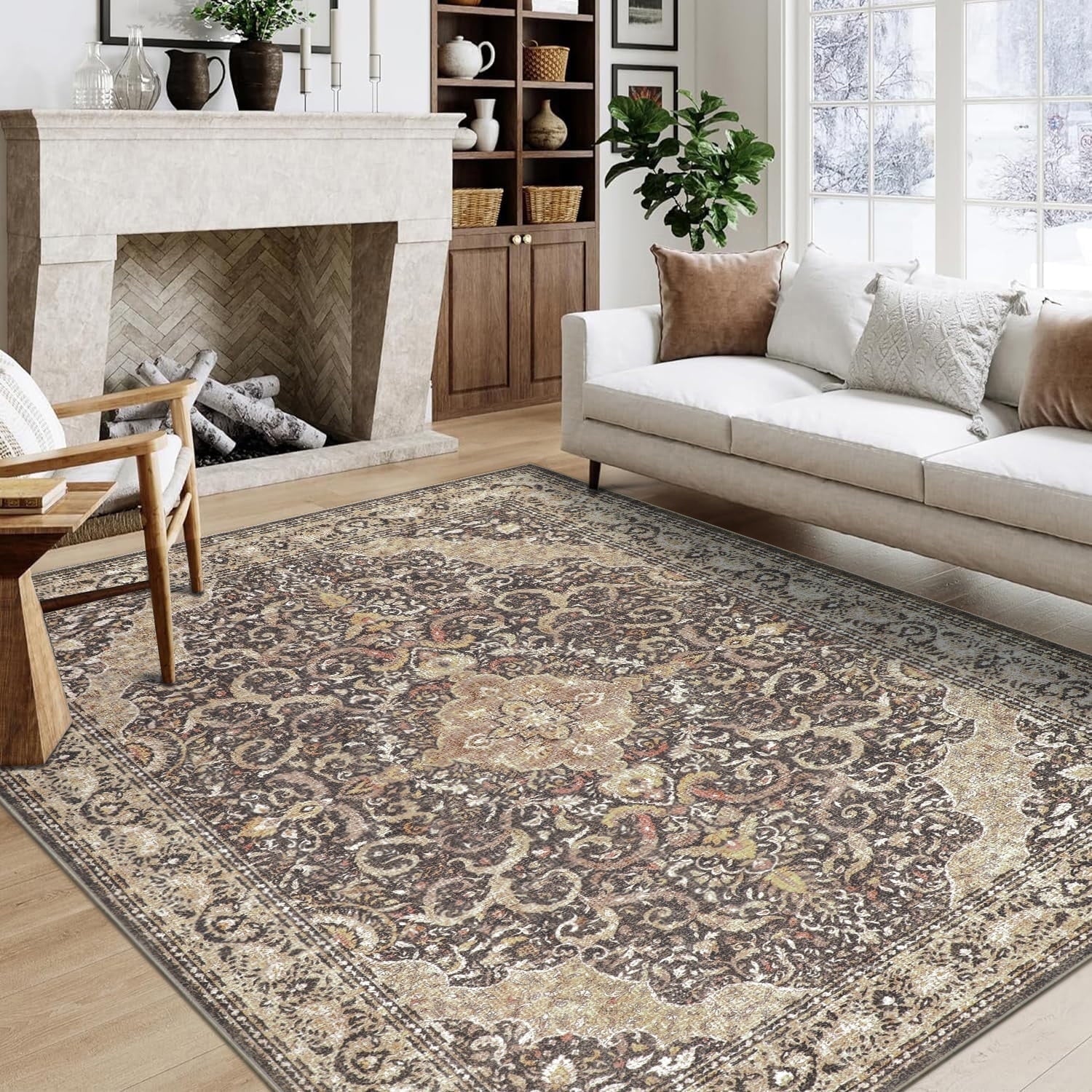 BERTHMEER 2'x6' Runner Rugs for Hallway Entryway Bathroom Bedroom Kitchen Non Slip Washable Beige Vintage Oriental Traditional Distressed Runner Rugs