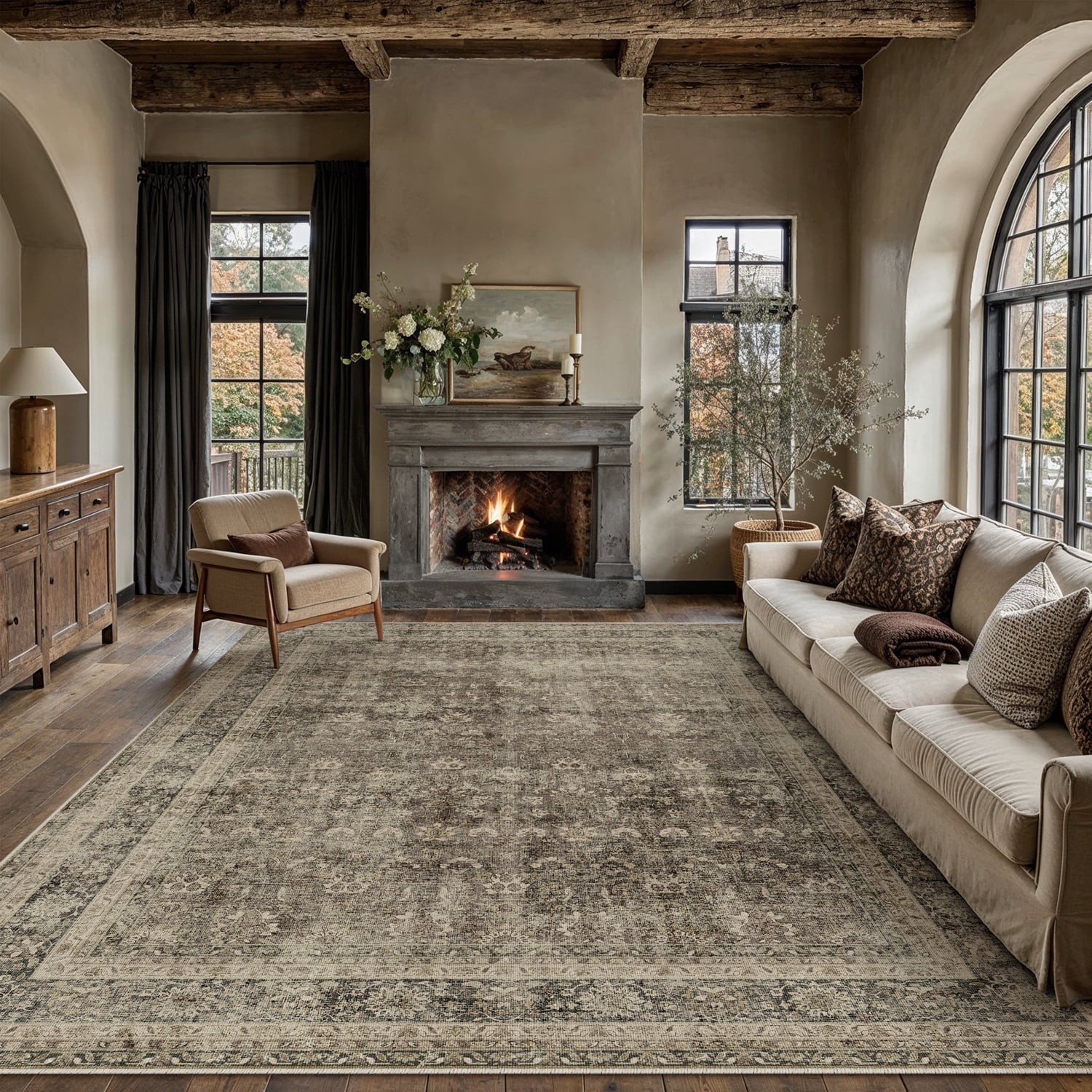 BERTHMEER Vintage Large Area Rugs 8’x10' Clearance for Living Room Bedroom Office Dining Room Farmhouse Brown Oriental Rugs Non Slip Traditional Distressed Rugs