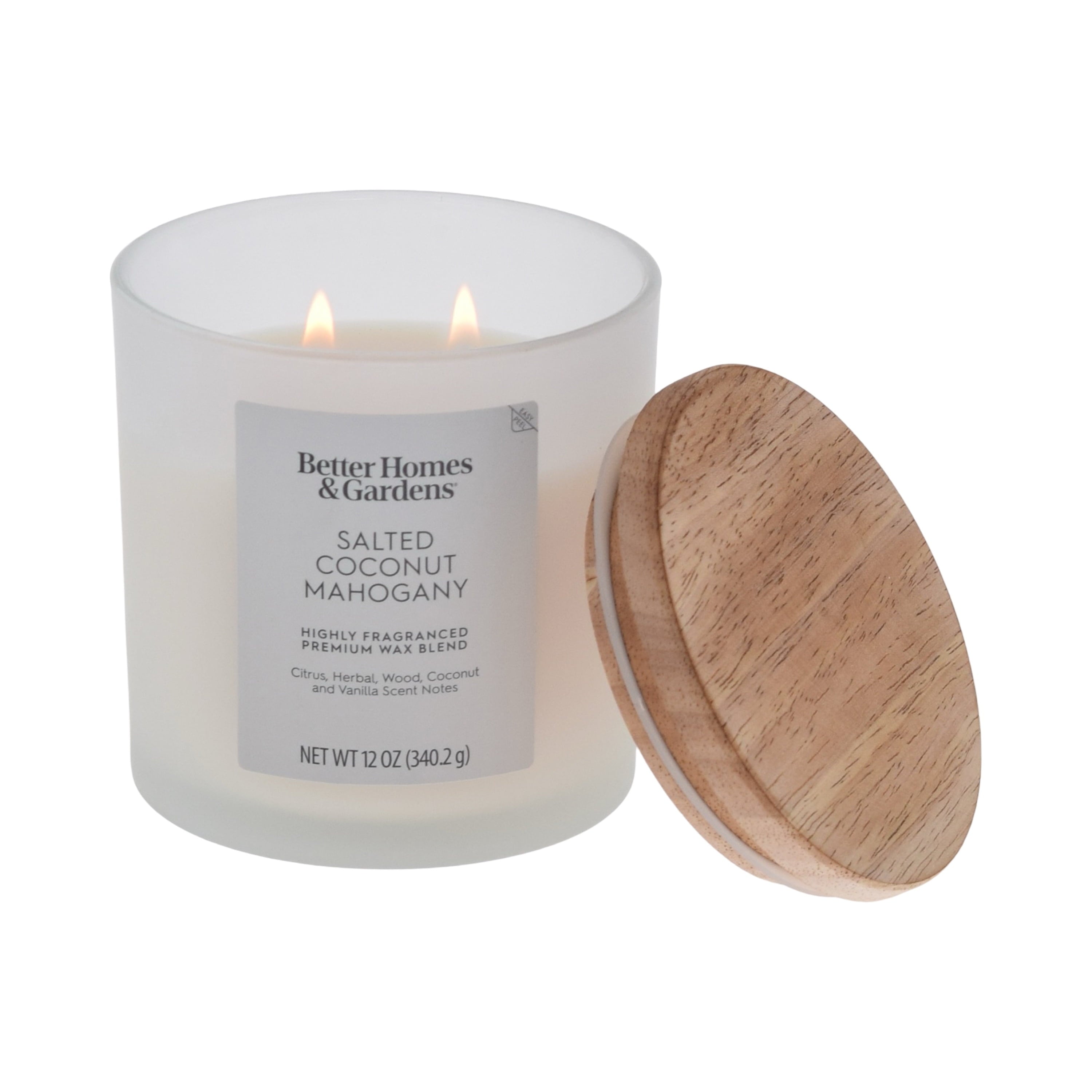 Better Homes and Gardens Salted Coconut Mahogany Scented 2-Wick Frosted Jar Candle 12oz.