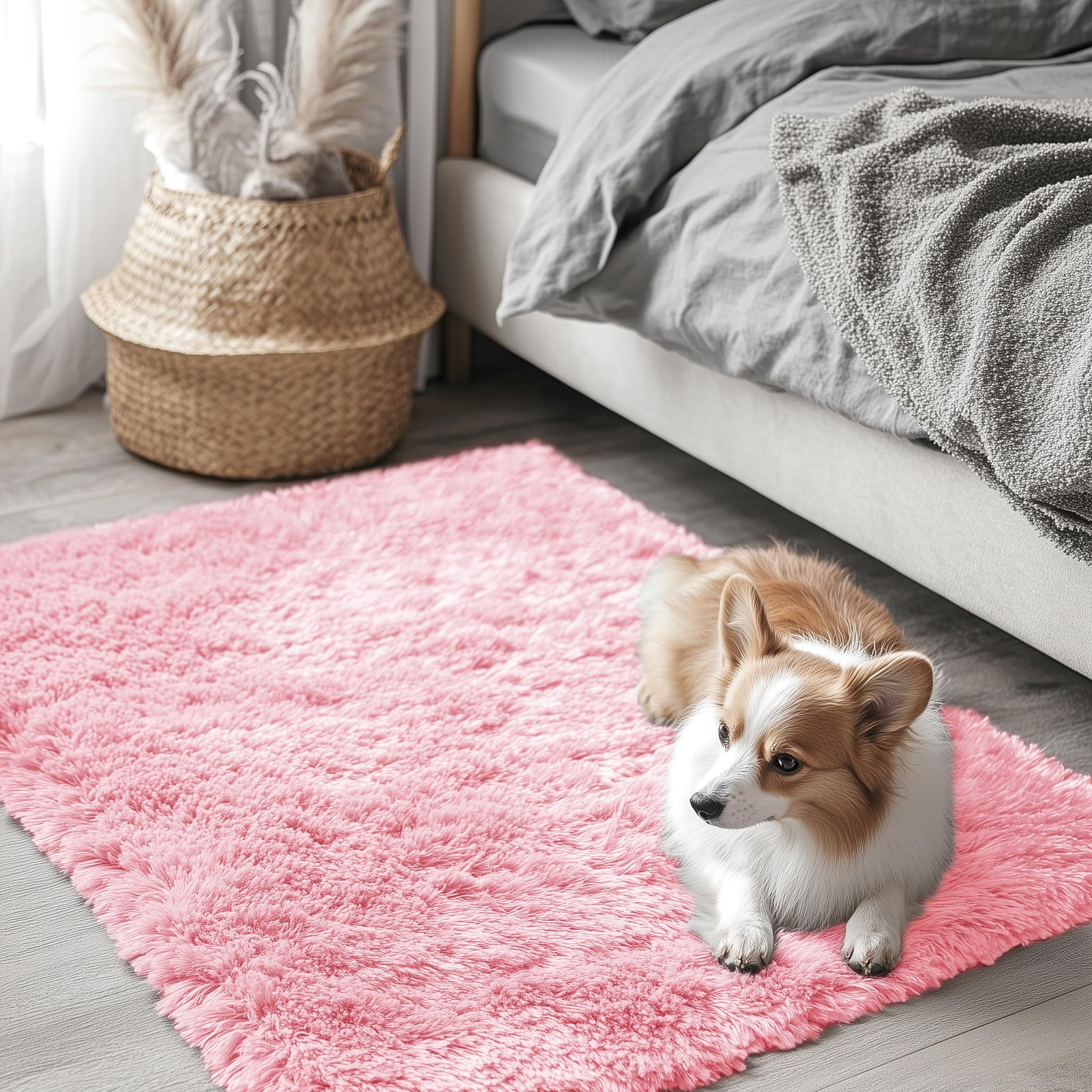 Buganda Area Rugs for Living Room 5'X8', Soft and Fluffy Shaggy Carpet for Pets, Machine Washable Floor Rugs for Bedroom, Grey