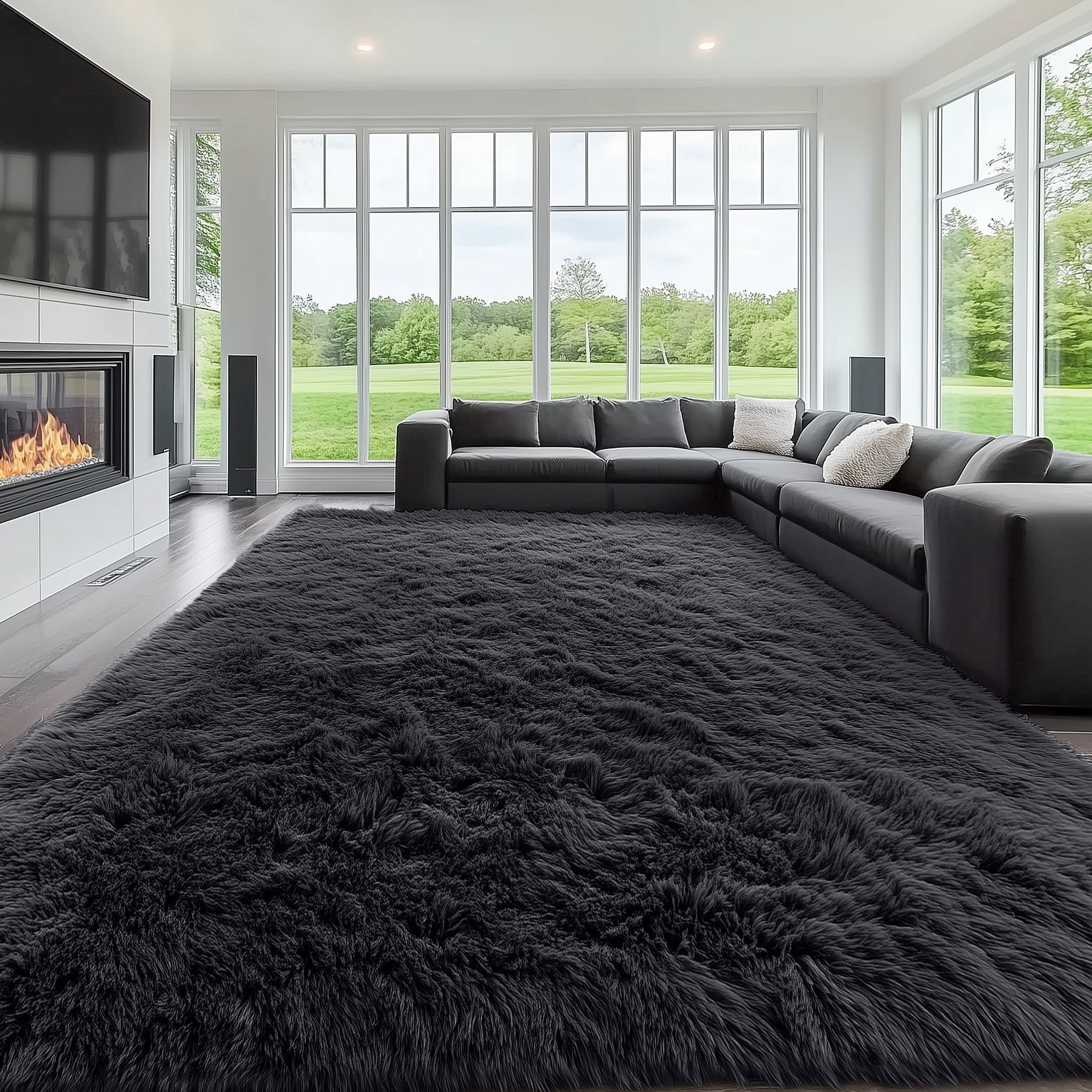 Buganda Area Rugs for Living Room 5'X8', Soft and Fluffy Shaggy Carpet for Pets, Machine Washable Floor Rugs for Bedroom, Grey