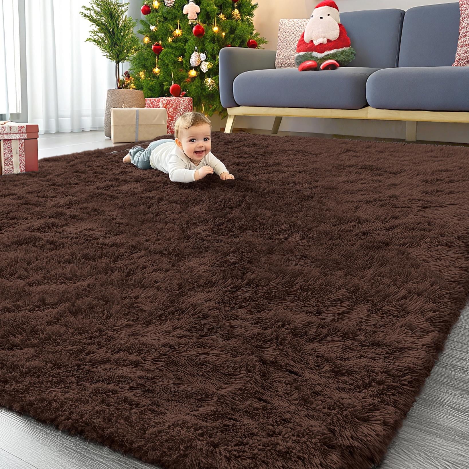 Buganda Area Rugs for Living Room 5'X8', Soft and Fluffy Shaggy Carpet for Pets, Machine Washable Floor Rugs for Bedroom, Grey