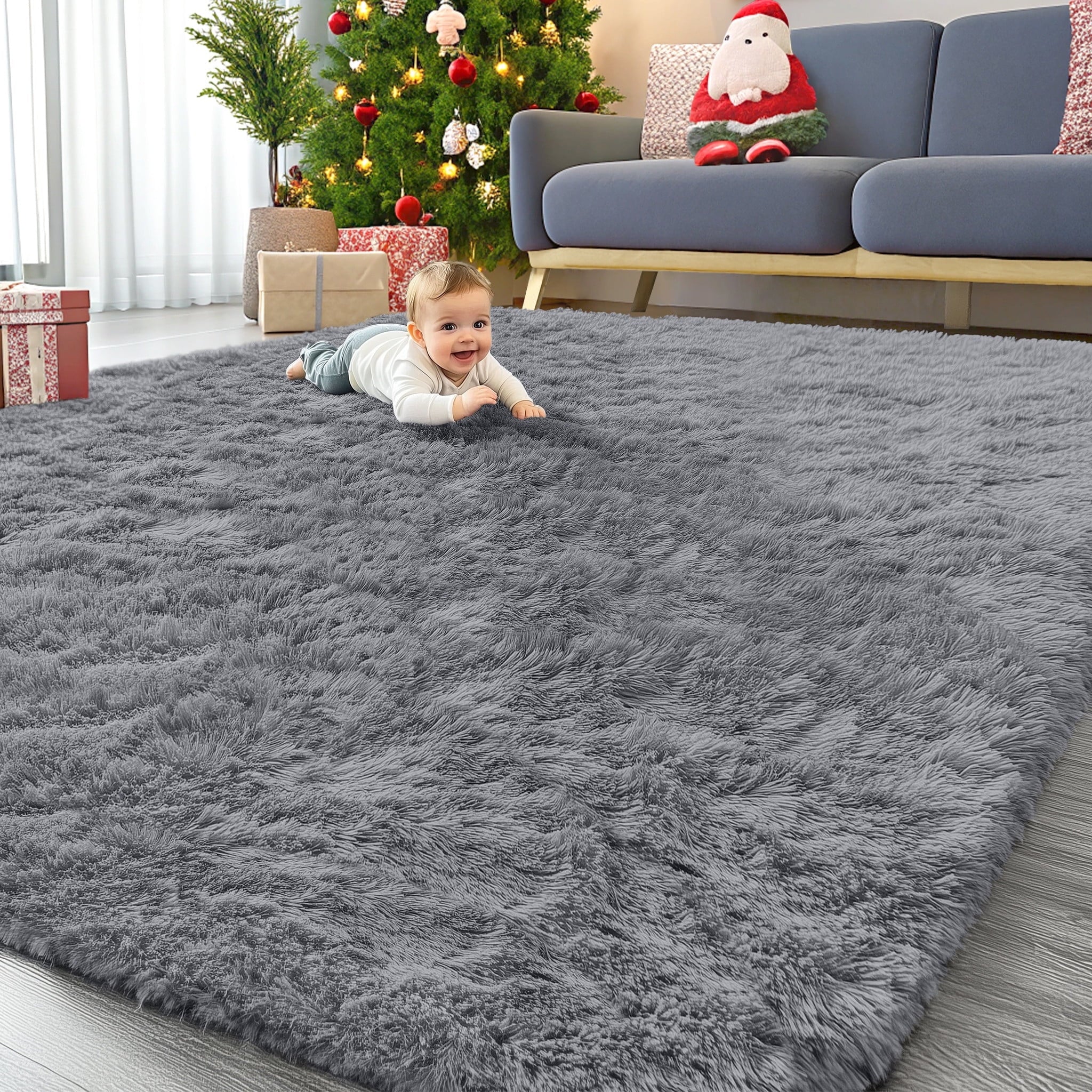 Buganda Area Rugs for Living Room 5'X8', Soft and Fluffy Shaggy Carpet for Pets, Machine Washable Floor Rugs for Bedroom, Grey