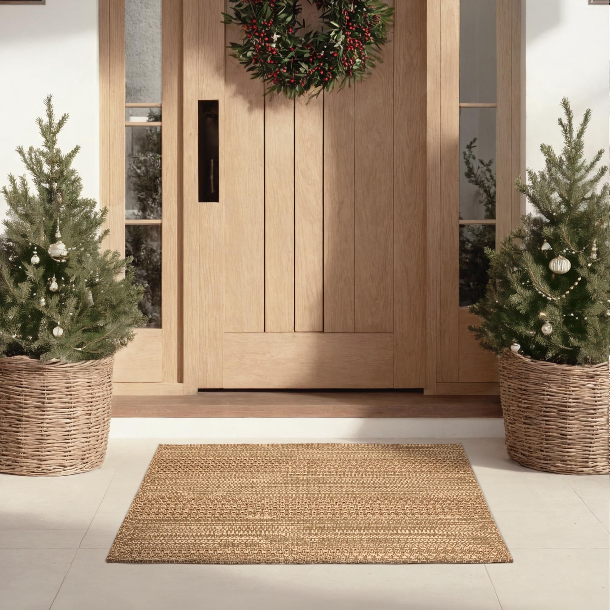 2'x6' Boho Runner Rug Kitchen Mat Non-Slip - Machine Washable Hallway & Entryway Carpet, Hand-Woven Cotton Farmhouse Design for Kitchen, High Traffic Areas, Light Taupe Brown