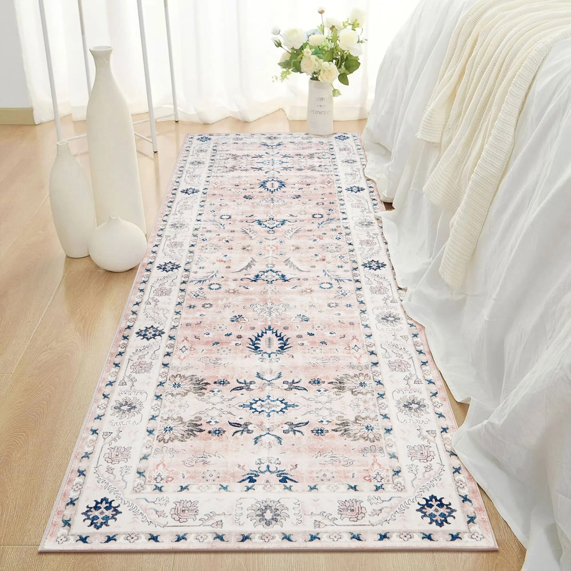 BERTHMEER 8'x10' Large Brown Area Rugs Vintage Oriental Traditional Rugs for Living Room Bedroom Dining Room Farmhouse Machine Washable Non-slip