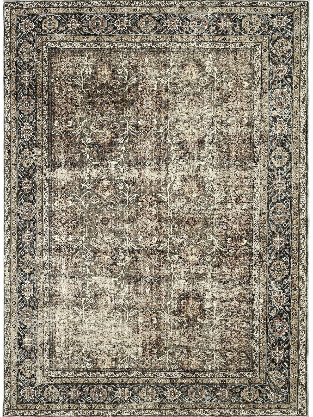 BERTHMEER 8'x10' Area Rugs for Living Room Bedroom Vintage Traditional Rugs Machine Washable Non-slip, Brown