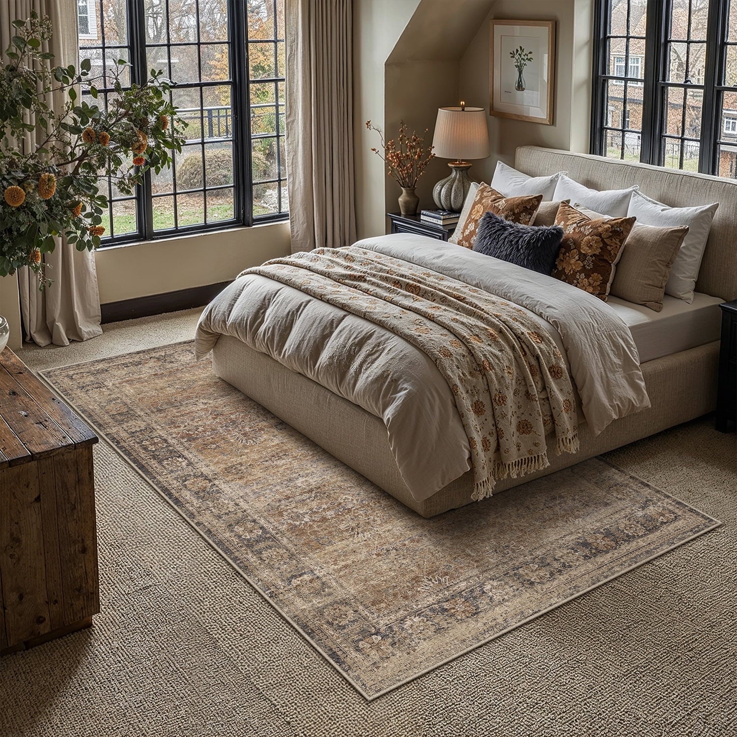 BERTHMEER 8'x10' Area Rugs for Living Room Bedroom Office Dining Room Farmhouse Large Brown Rugs Vintage Oriental Traditional Distressed Non Slip Washable Rugs Carpets