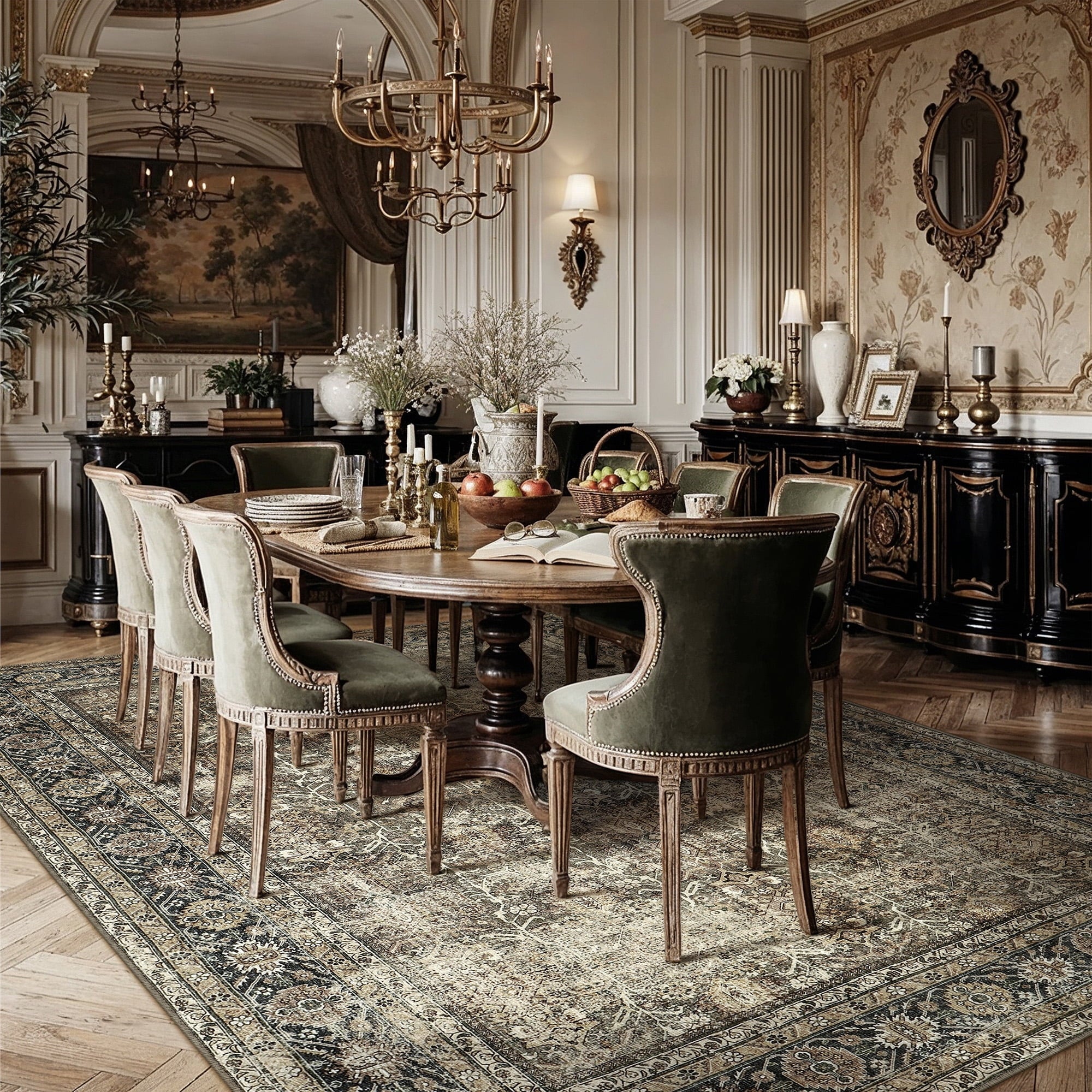 BERTHMEER 8'x10' Area Rugs for Living Room Bedroom Vintage Traditional Rugs Machine Washable Non-slip, Brown