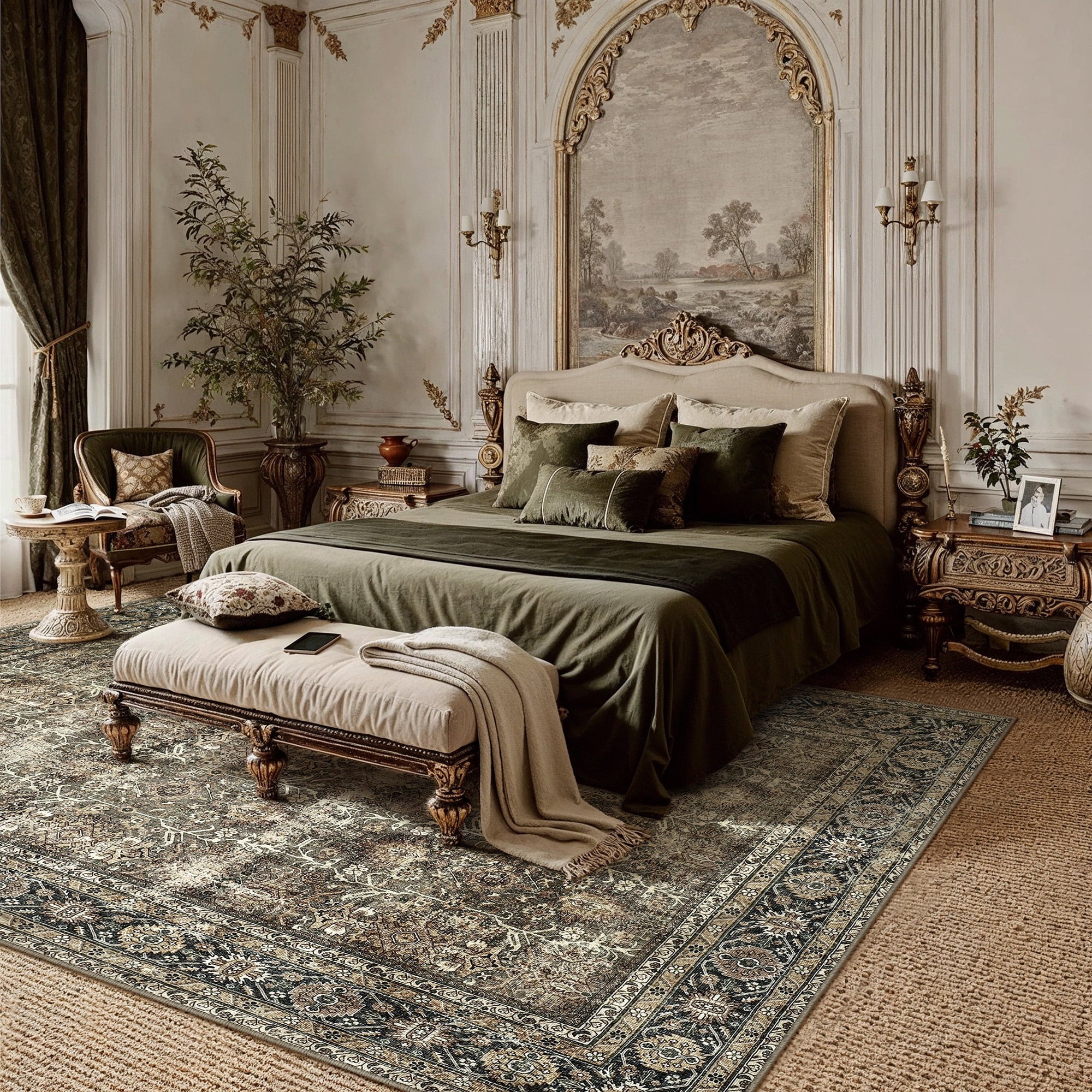 BERTHMEER 8'x10' Area Rugs for Living Room Bedroom Vintage Traditional Rugs Machine Washable Non-slip, Brown