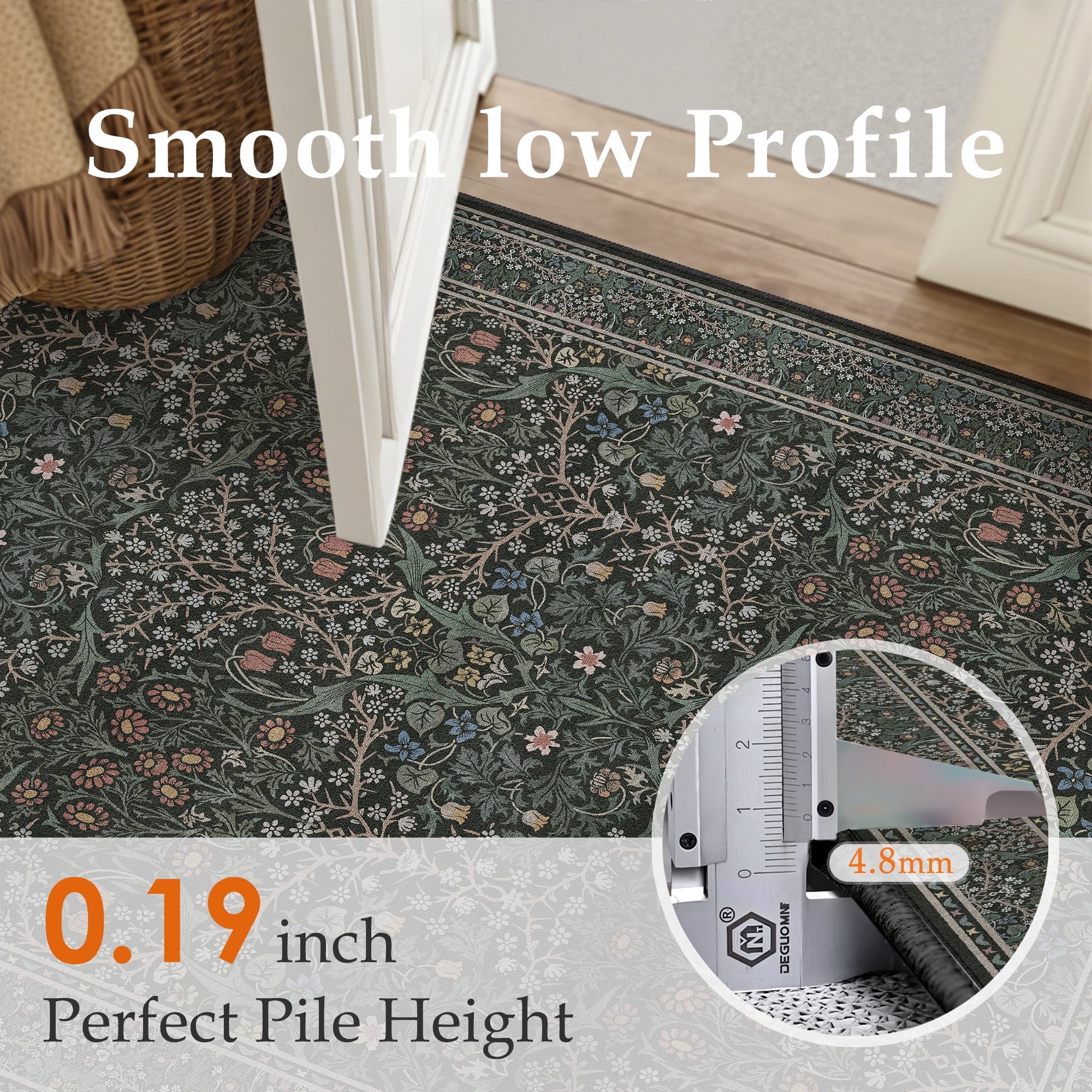 BERTHMEER 5'x7' Area Rugs for Living Room Bedroom Office Dining Room Farmhouse Large Rugs Vintage Oriental Traditional Distressed Non Slip Washable Rugs Carpets,Deep Green