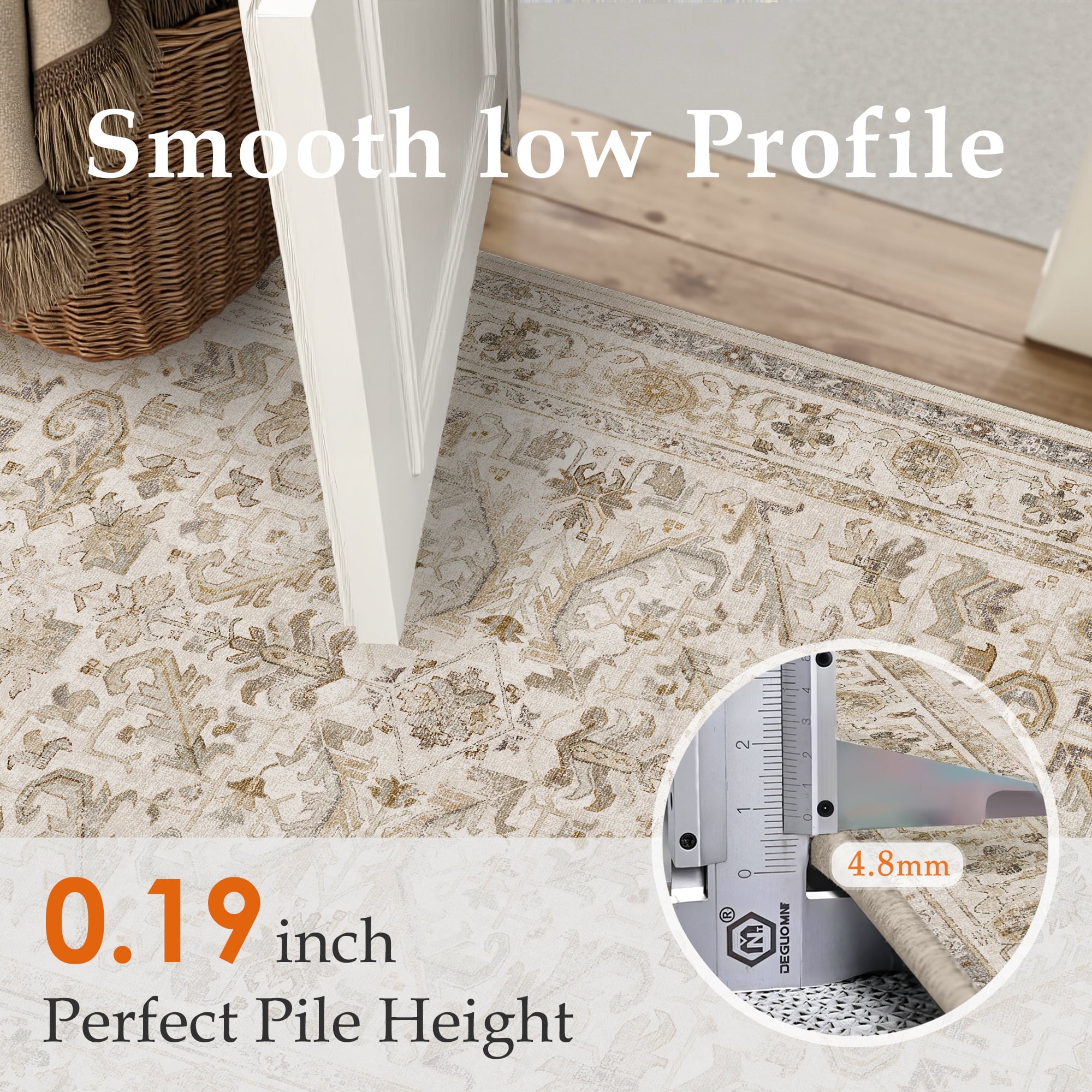 BERTHMEER 2'x6' Runner Rugs for Hallway Entryway Bathroom Bedroom Kitchen Non Slip Washable Beige Vintage Oriental Traditional Distressed Runner Rugs