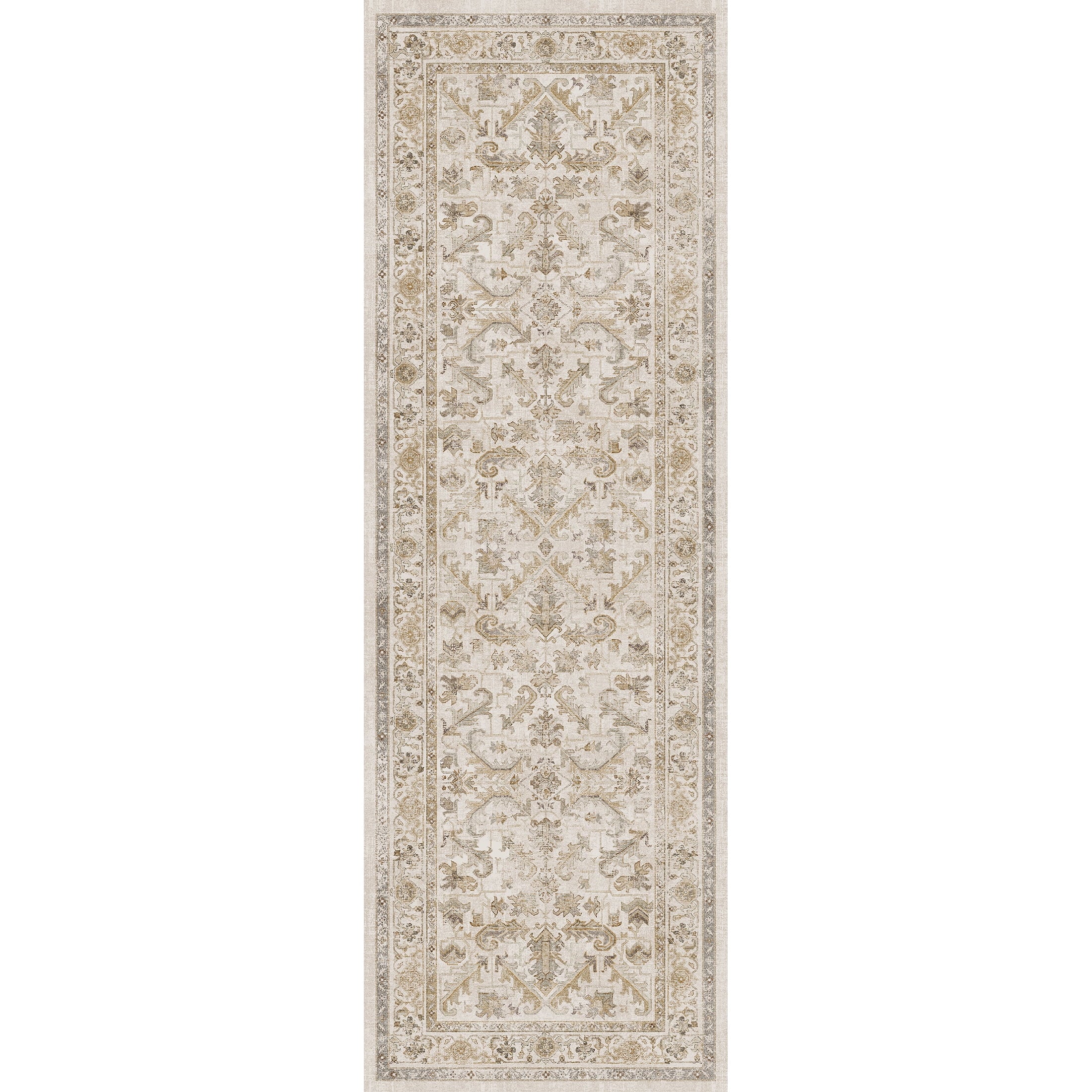 BERTHMEER 2'x6' Runner Rugs for Hallway Entryway Bathroom Bedroom Kitchen Non Slip Washable Beige Vintage Oriental Traditional Distressed Runner Rugs